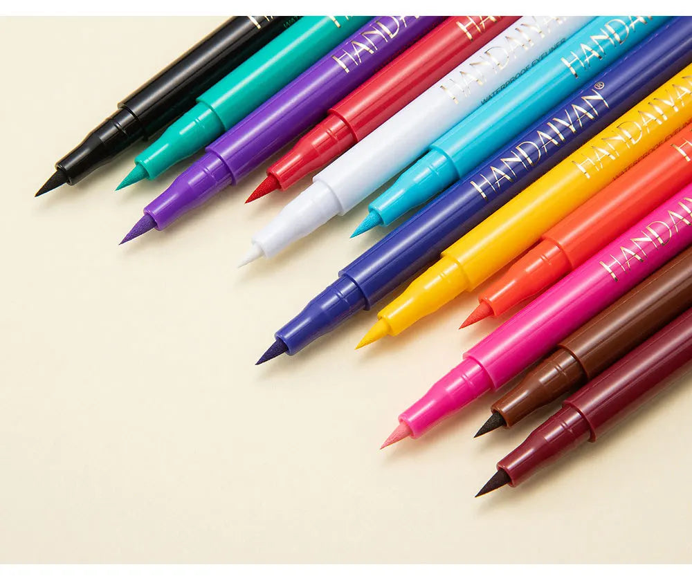 12-Piece Set Matte Colored Eyeliner Pens - Quick-Drying, Non-Smudging Liquid Eyeliner Pens