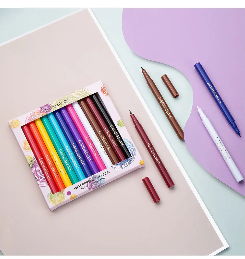 12-Piece Set Matte Colored Eyeliner Pens - Quick-Drying, Non-Smudging Liquid Eyeliner Pens