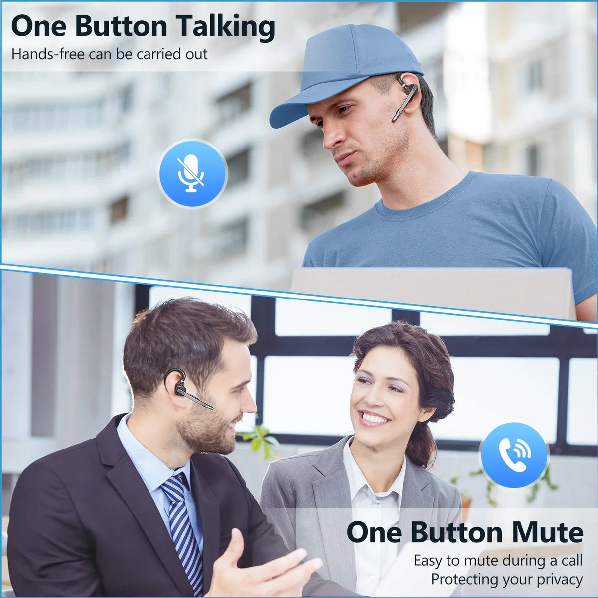 New Bee M53 Bluetooth Headset Wireless Headphone Dual-Mic Mute Noise Cancelling Earpiece Handsfree Earphones for Driver Office