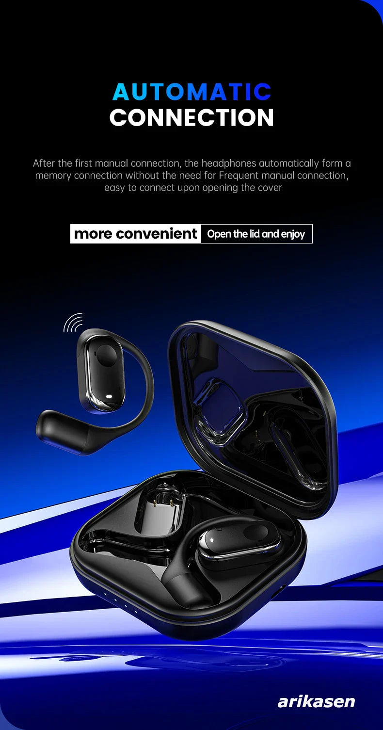 Open-Ear Headphones with Stable Comfort & Hi-Res Sound Pure Bass Boost Bluetooth 5.3 Earbuds OWS Wireless Headphones for Sports