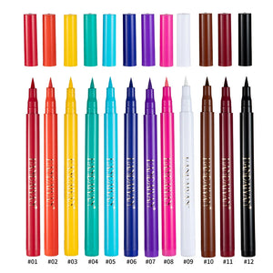 12-Piece Set Matte Colored Eyeliner Pens - Quick-Drying, Non-Smudging Liquid Eyeliner Pens