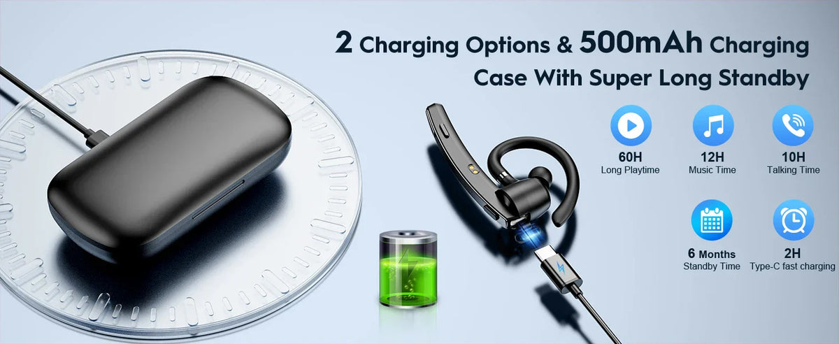 New Bee M53 Bluetooth Headset Wireless Headphone Dual-Mic Mute Noise Cancelling Earpiece Handsfree Earphones for Driver Office