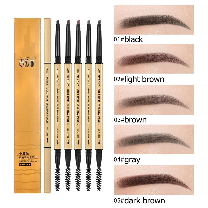 Small Gold Bars Double-end Ultra-fine Eyebrow Pencil Triangle Eyebrow Pen Refill Brow Brush Draw Stereoscopic Long-Lasting Brows