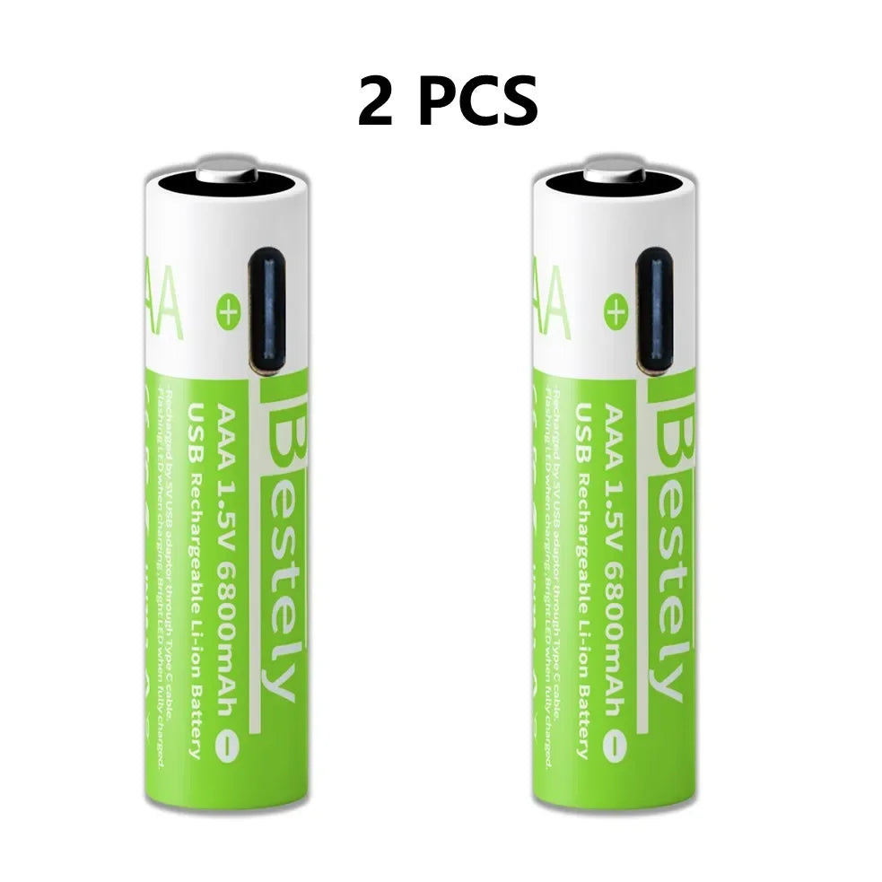 Smart Rechargeable Batteries AAA, 1.5V 6800mAh Triple A Li-ion Batteries, AAA Battery for Cameras,  Electric Toothbrush, Shavers