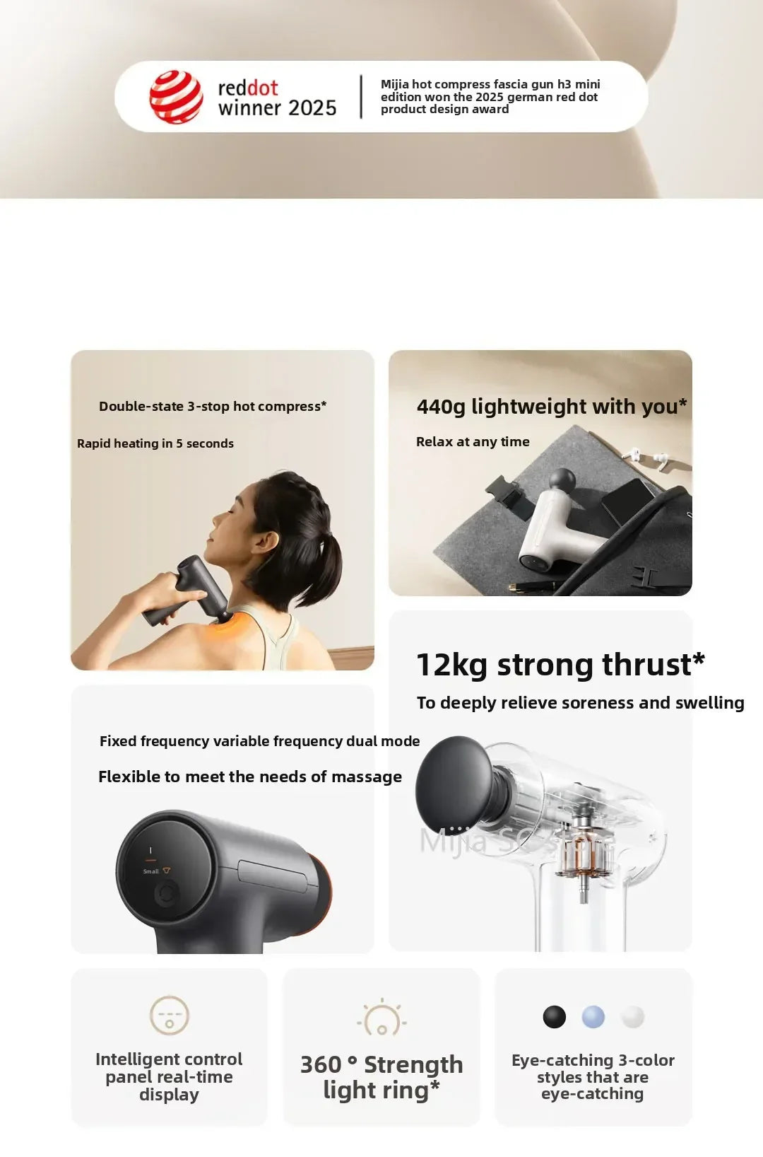 Xiaomi Mijia Hot Compress Fascia Gun H3 Mini 12kg Strong Thrust Sports Fitness Muscle Deep Massage 440g Portable Massager