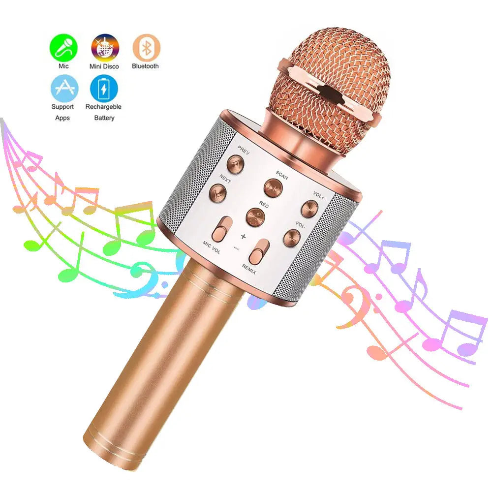 Wireless Bluetooth Karaoke Microphone , Karaoke Mic Speaker With Adjustable Remix FM Radio for Kids Girls Boys Teens Birthday