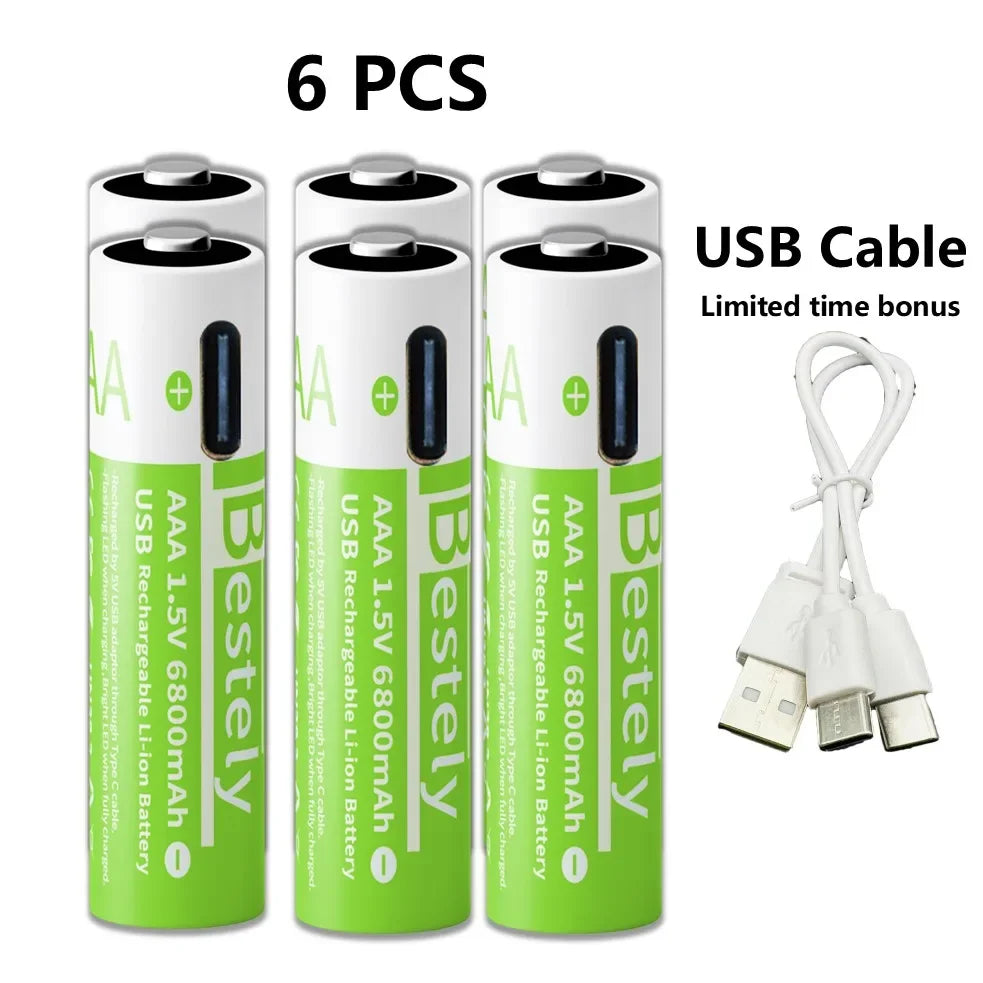 Smart Rechargeable Batteries AAA, 1.5V 6800mAh Triple A Li-ion Batteries, AAA Battery for Cameras,  Electric Toothbrush, Shavers