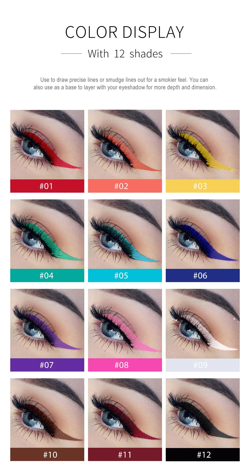 12-Piece Set Matte Colored Eyeliner Pens - Quick-Drying, Non-Smudging Liquid Eyeliner Pens