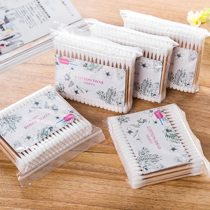 100/500pcs Double Head Cotton Swab Women Makeup Cotton Buds Tip For Wood Sticks Nose Ears Cleaning Health Care Tools