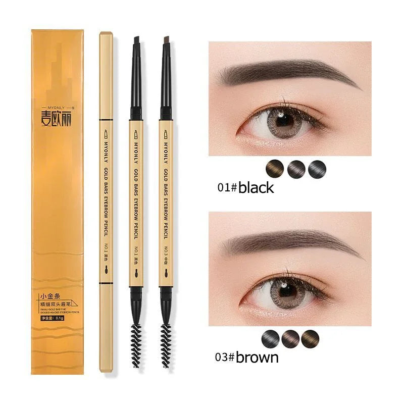 Small Gold Bars Double-end Ultra-fine Eyebrow Pencil Triangle Eyebrow Pen Refill Brow Brush Draw Stereoscopic Long-Lasting Brows