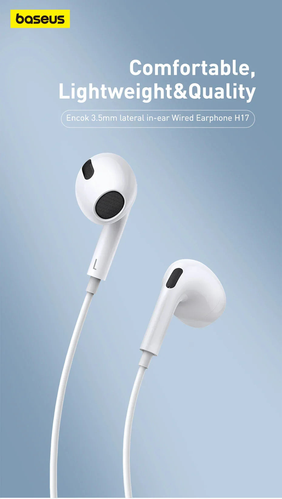 Baseus H17 3.5mm Wired Earphone with Microphone Wire-controlled in-ear Headphone For Music Sport In Ear Monitor Earbud Headset