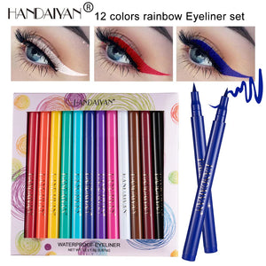 12-Piece Set Matte Colored Eyeliner Pens - Quick-Drying, Non-Smudging Liquid Eyeliner Pens