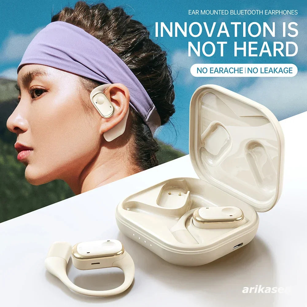 Open-Ear Headphones with Stable Comfort & Hi-Res Sound Pure Bass Boost Bluetooth 5.3 Earbuds OWS Wireless Headphones for Sports
