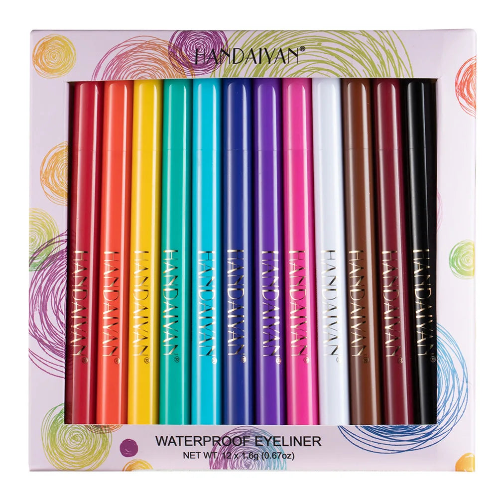 12-Piece Set Matte Colored Eyeliner Pens - Quick-Drying, Non-Smudging Liquid Eyeliner Pens