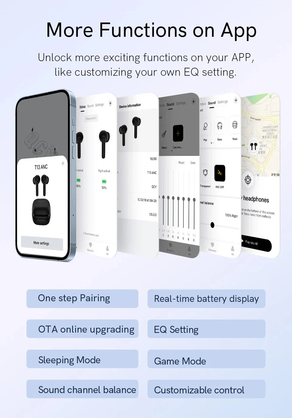 QCY T13 ANC Earphone Bluetooth 5.3 Active Noise Cancellation -28dB Wireless Headphone Fast Charge Earbuds 0.068' Low Latency