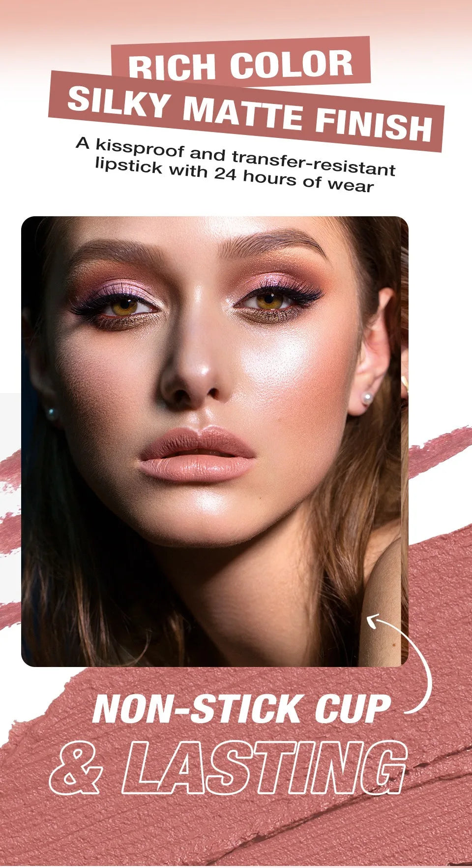 3PCS Matte Lipstick Set Nude Brown Velvet Liquid Lip Gloss Waterproof Non-stick Cup Lip Liner Plumper 24HR Lasting Not Easy Fade