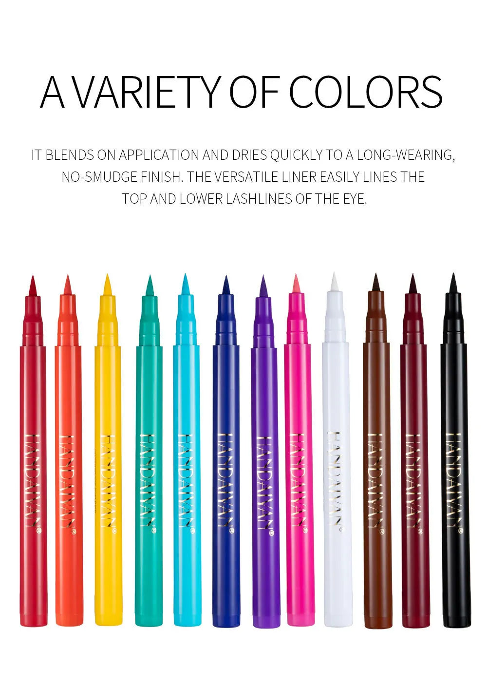 12-Piece Set Matte Colored Eyeliner Pens - Quick-Drying, Non-Smudging Liquid Eyeliner Pens