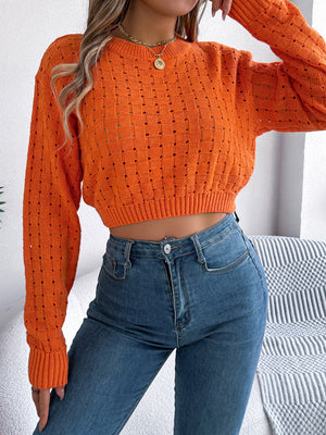 Women Sexy Backless Button Hollow Out Long Sleeve Pullover Sweater