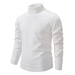 Men's Turtleneck Pullover Sweater Fashion Solid Color Fleece Lined Knitted Long-sleeved Top Clothing