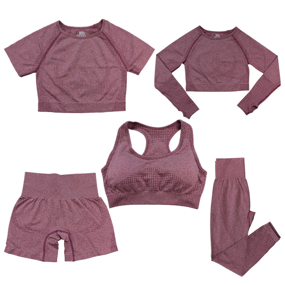 Women's Fashion Dot Fitness Yoga Outfit Five-Piece Set